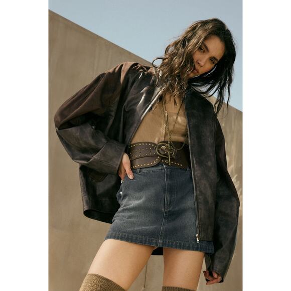 Promesa Size Small Espresso Faux Leather and Suede Barrel-Sleeve Jacket - Picture 1 of 11